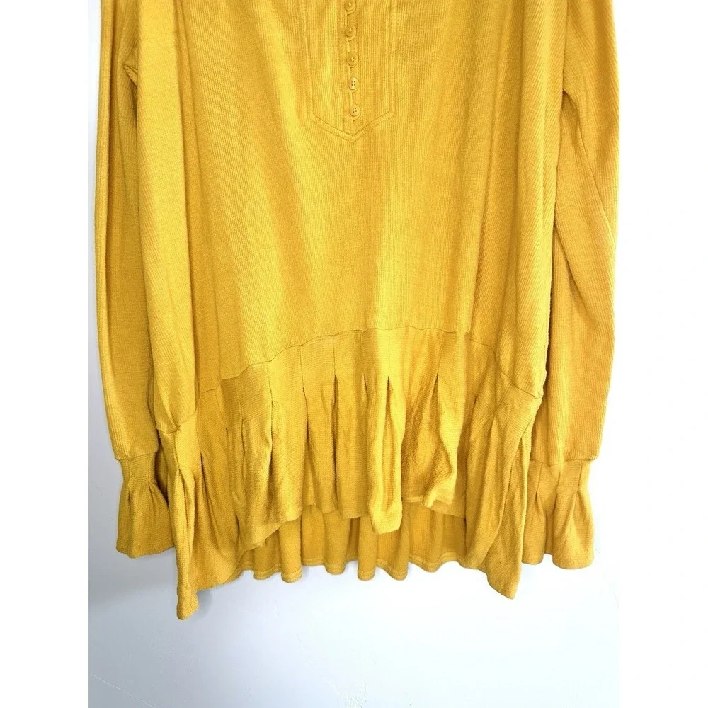 Free People Summer Struttin Mini Dress Golden Yellow Henley Waffle Ruffle Medium